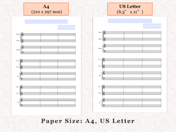 2-Part Choir Piano - Printable Blank Sheet Music Paper PDF 04