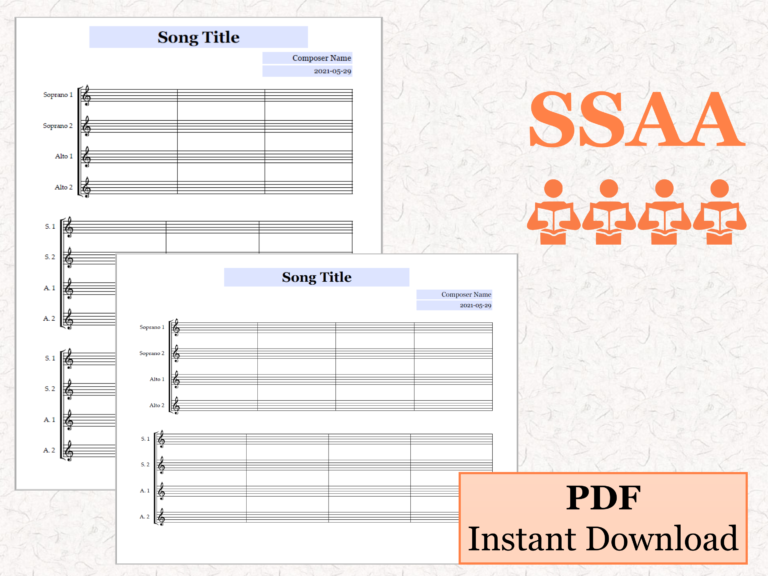 SSAA Choir Blank Sheet Music, Music Staff Bar Charts,
