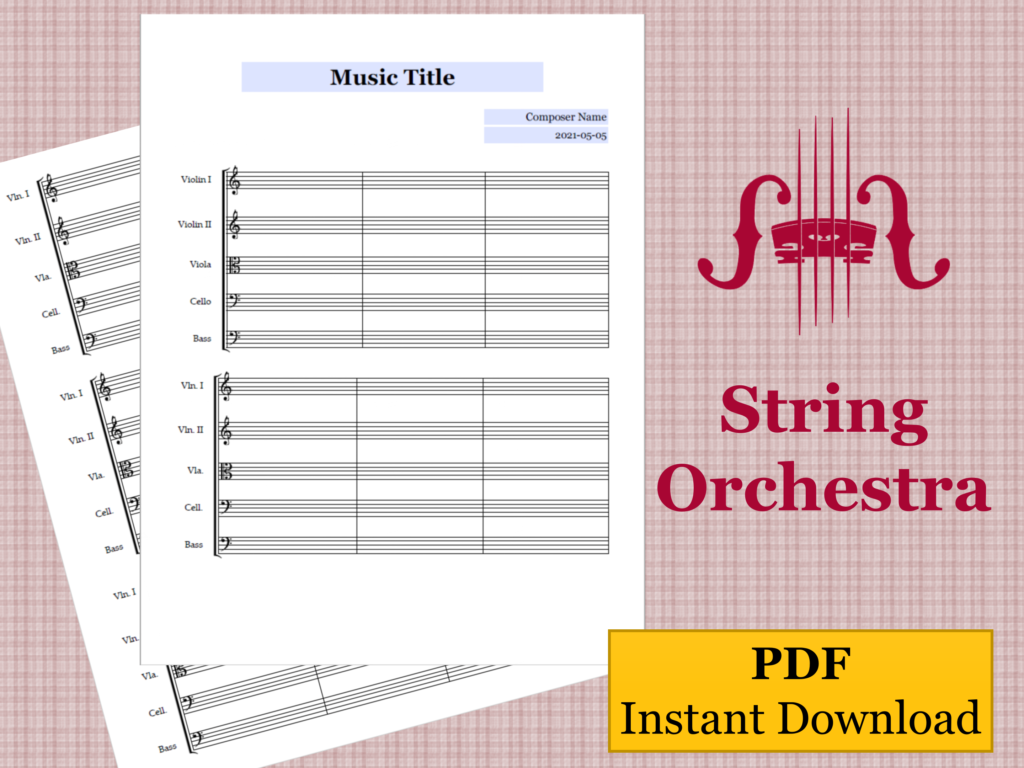 String Orchestra Blank Sheet Music, Music Staff Bar Charts, Editable